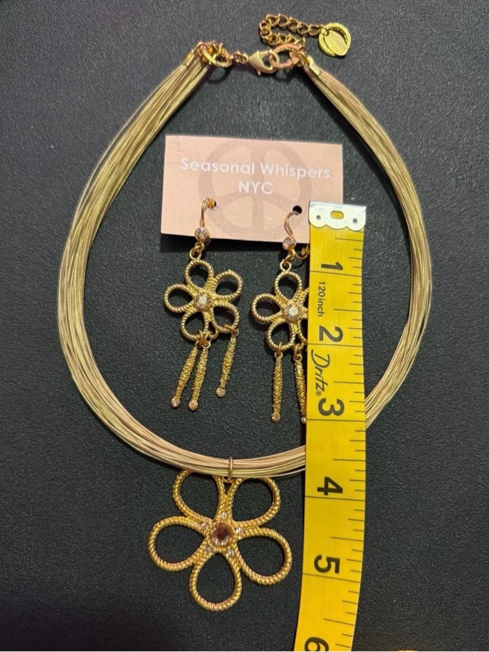 Seasonal Whispers NYC Gold Flower Pendant Necklace with Matching Earrings - Picture 7 of 12